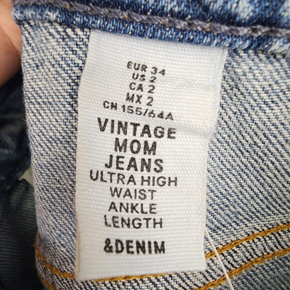 & Denim Vintage Mom Jeans Ultra High Rise Cropped Ankle Denim Jeans Size 2 - Picture 7 of 8